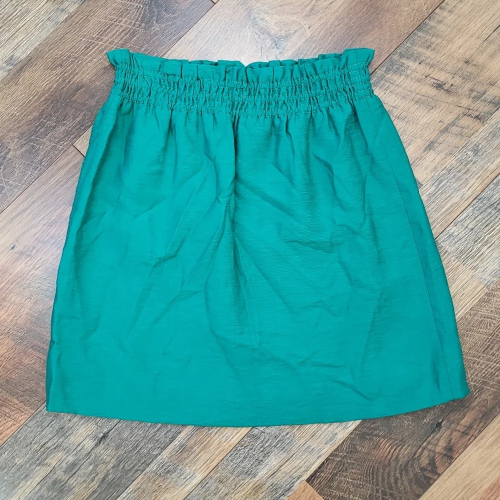 J Crew Crinkle City Teal Blue-Green Elastic Waist Mini Skirt, Size 00